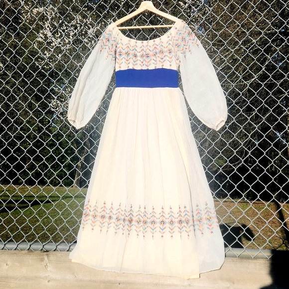 Vintage 1970s Handmade Folk Peasant Maxi Dress - Picture 2 of 3